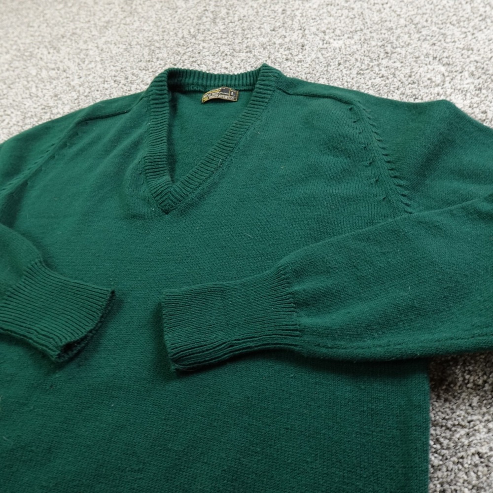 VTG JC Penney Sweater Mens L‎ Green Acrylic Pullover V Neck Sweatshirt Grandpa